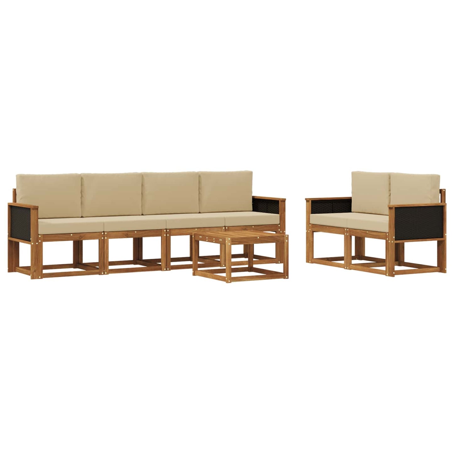 Buiten bankenset 6 pcs Naturel Massief Acaciahout en Polyester is nu te koop bij PeponiXL, paradijselijk wonen!