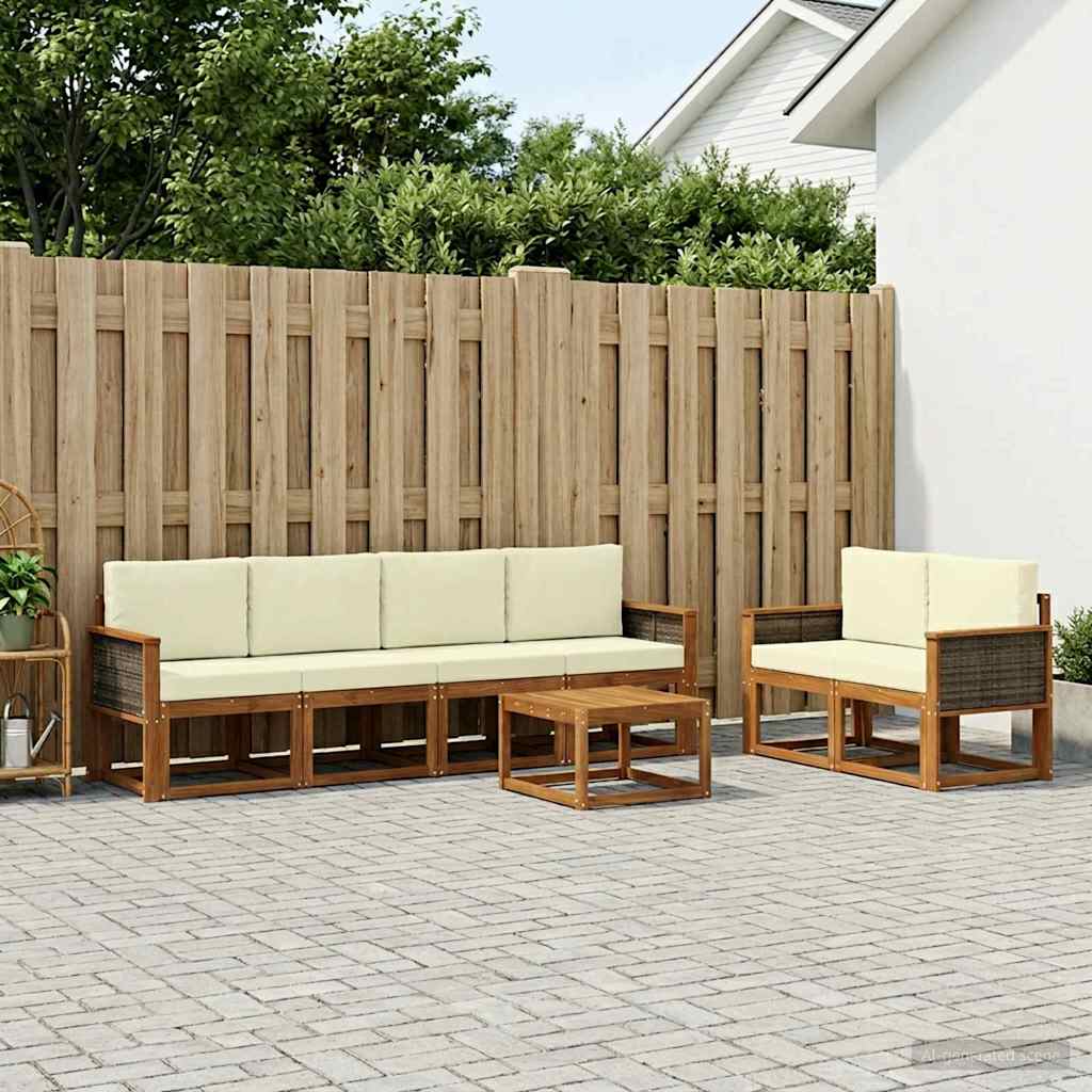 Buiten bankenset met kussen 6 pcs Natuurlijk en Crème is nu te koop bij PeponiXL, paradijselijk wonen!