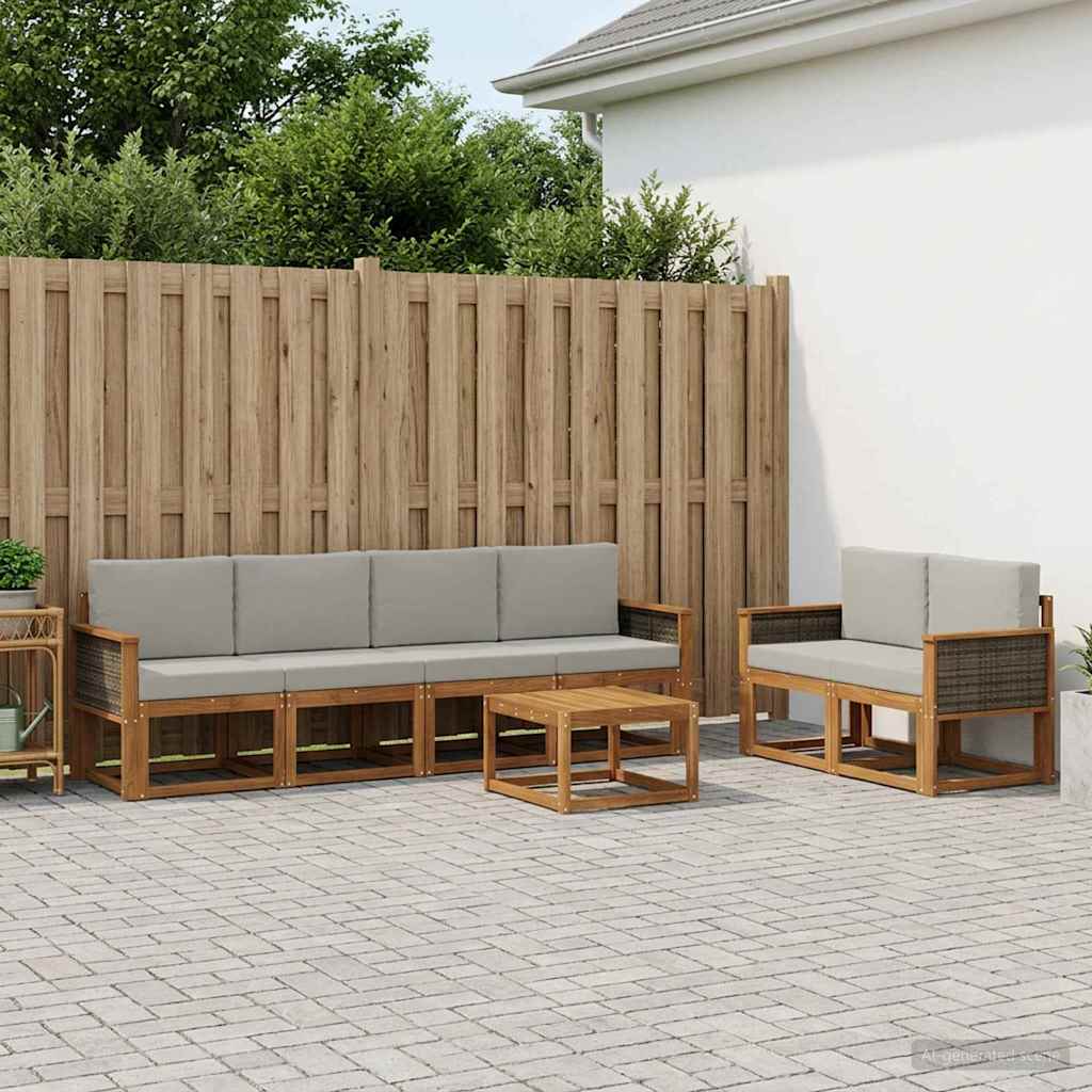 Buiten bankenset met kussen 6 pcs Naturel en lichtgrijs is nu te koop bij PeponiXL, paradijselijk wonen!