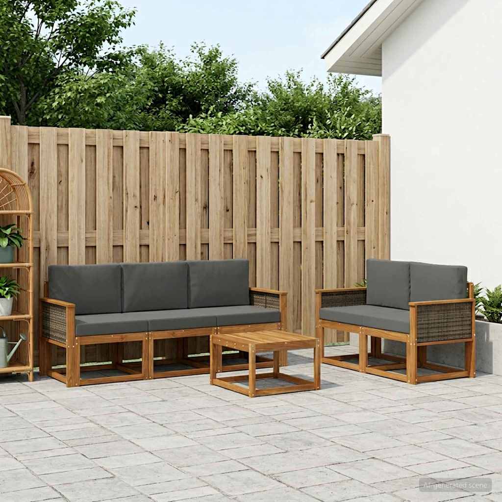 Buiten bankenset met kussen 6 pcs Natuurlijk en Antraciet is nu te koop bij PeponiXL, paradijselijk wonen!