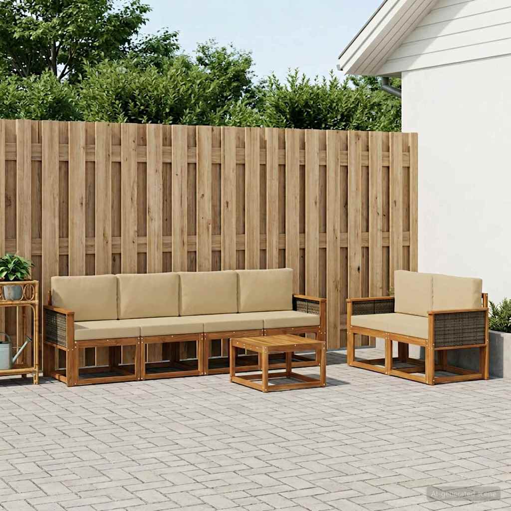 Buiten bankenset 6 pcs Naturel Massief Acaciahout en Polyester is nu te koop bij PeponiXL, paradijselijk wonen!