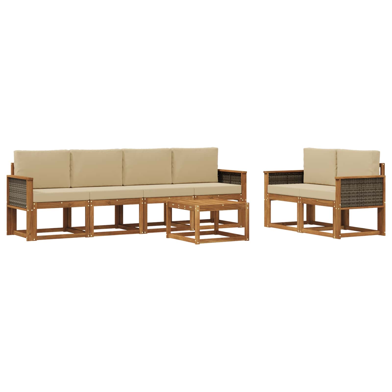 Buiten bankenset 6 pcs Naturel Massief Acaciahout en Polyester is nu te koop bij PeponiXL, paradijselijk wonen!