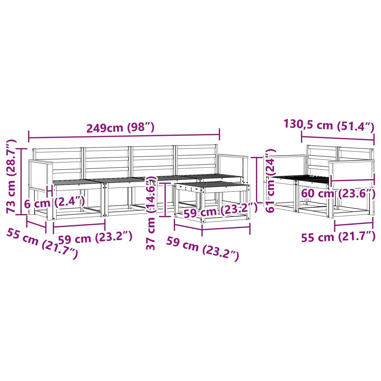 Buiten bankenset 6 pcs Naturel Massief Acaciahout is nu te koop bij PeponiXL, paradijselijk wonen!