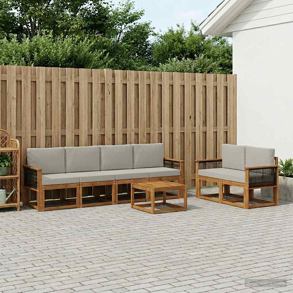 Buiten bankenset met kussen 6 pcs Naturel en lichtgrijs is nu te koop bij PeponiXL, paradijselijk wonen!