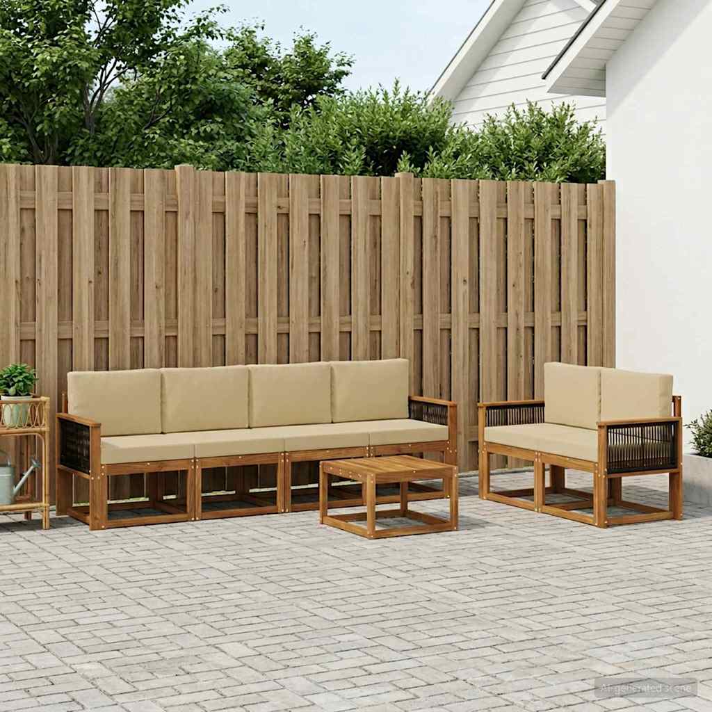Buiten bankenset 6 pcs Naturel Massief Acaciahout en Polyester is nu te koop bij PeponiXL, paradijselijk wonen!