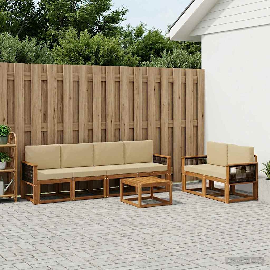 Buiten bankenset 6 pcs Naturel Massief Acaciahout en Polyester is nu te koop bij PeponiXL, paradijselijk wonen!
