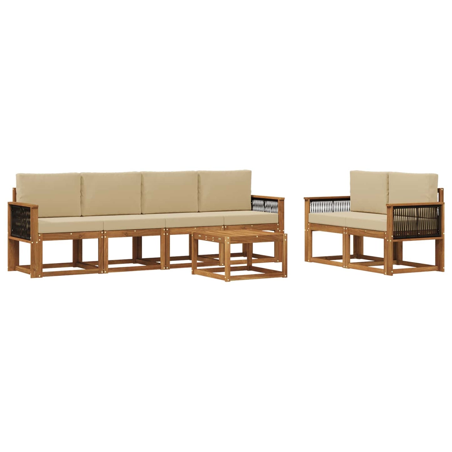 Buiten bankenset 6 pcs Naturel Massief Acaciahout en Polyester is nu te koop bij PeponiXL, paradijselijk wonen!
