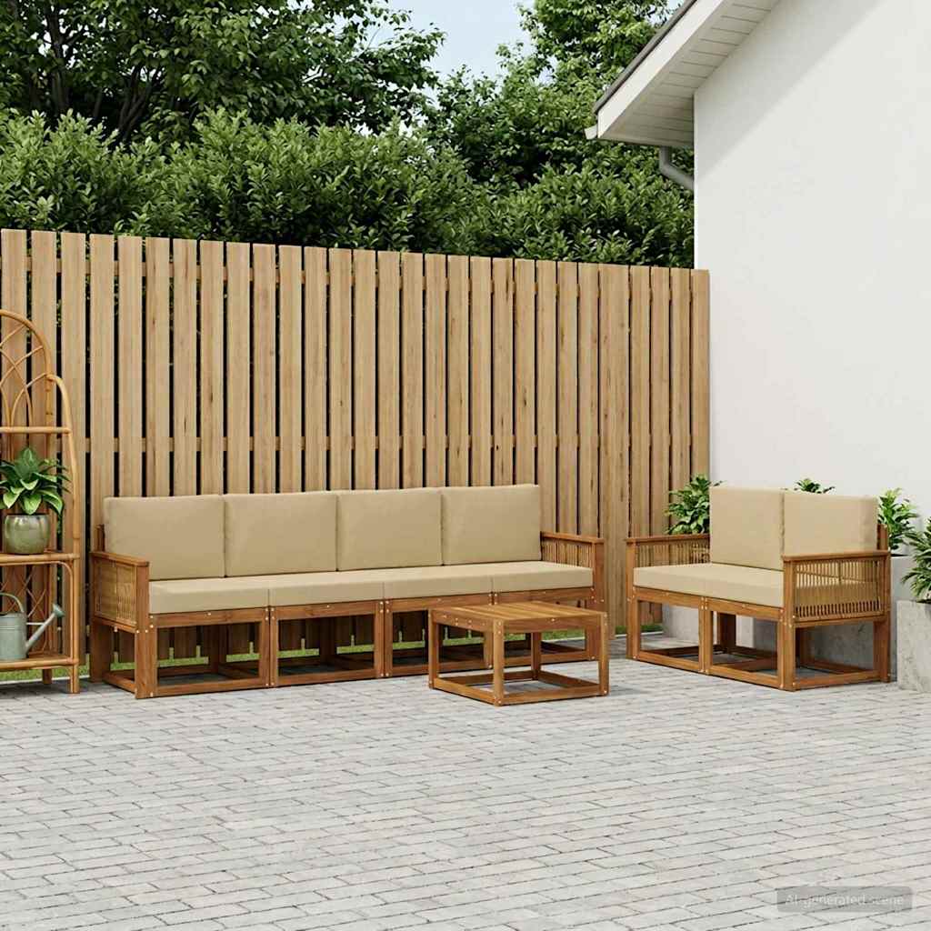 Buiten bankenset met kussen 7 pcs Natuurlijk en Beige Polyester is nu te koop bij PeponiXL, paradijselijk wonen!