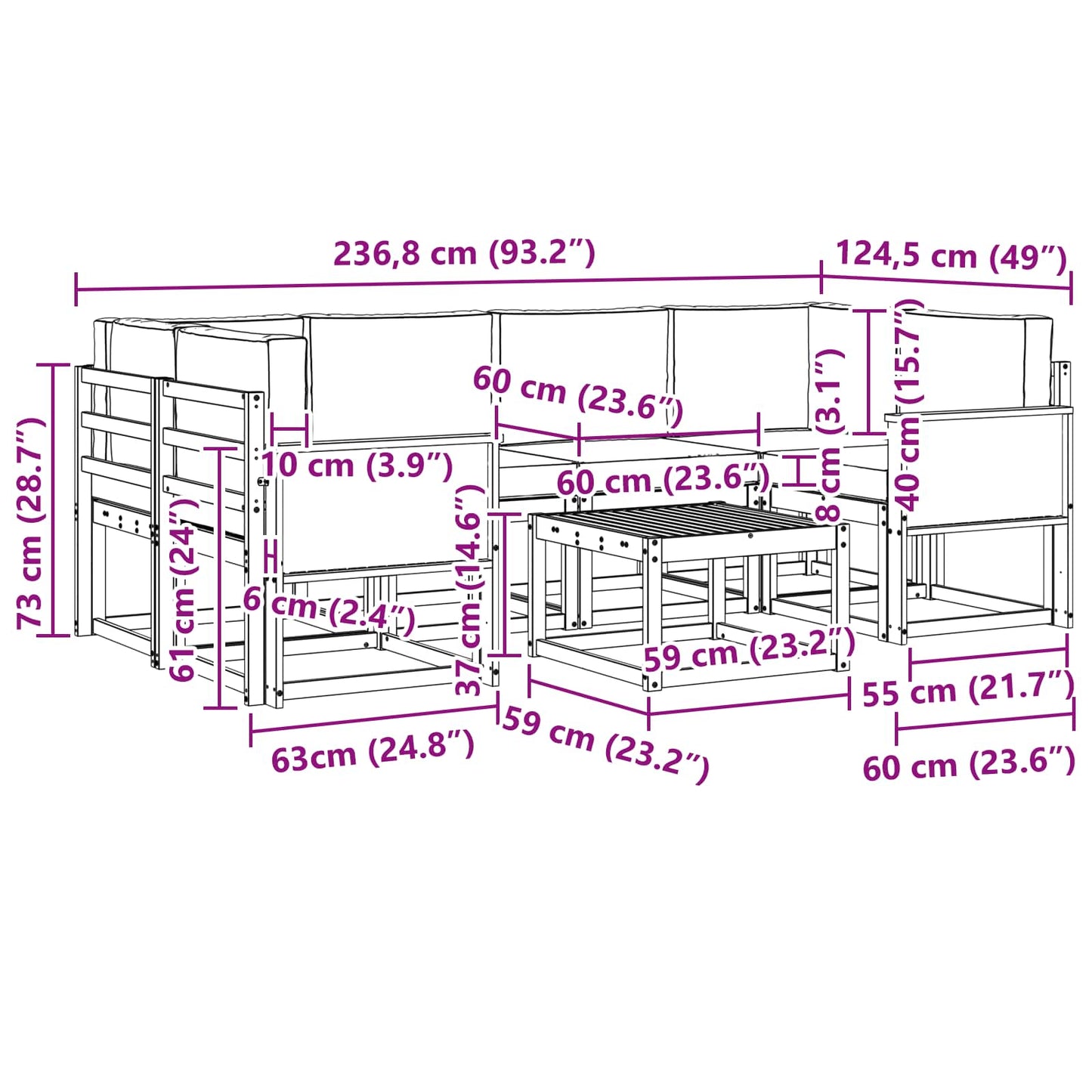 Buiten bankenset met kussen 5 pcs Natuurlijk en Crème is nu te koop bij PeponiXL, paradijselijk wonen!