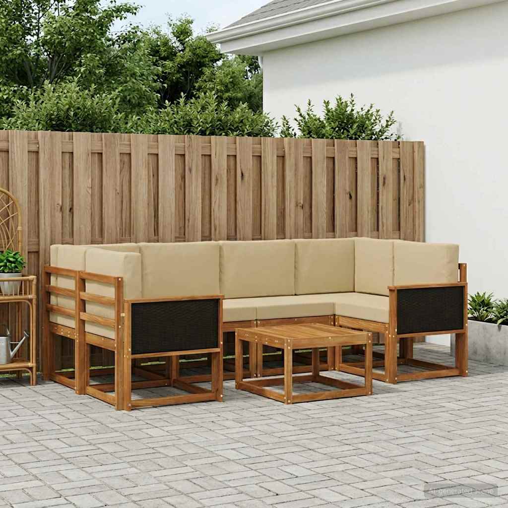 Buiten bankenset 5 pcs Naturel Massief Acaciahout en Polyester is nu te koop bij PeponiXL, paradijselijk wonen!