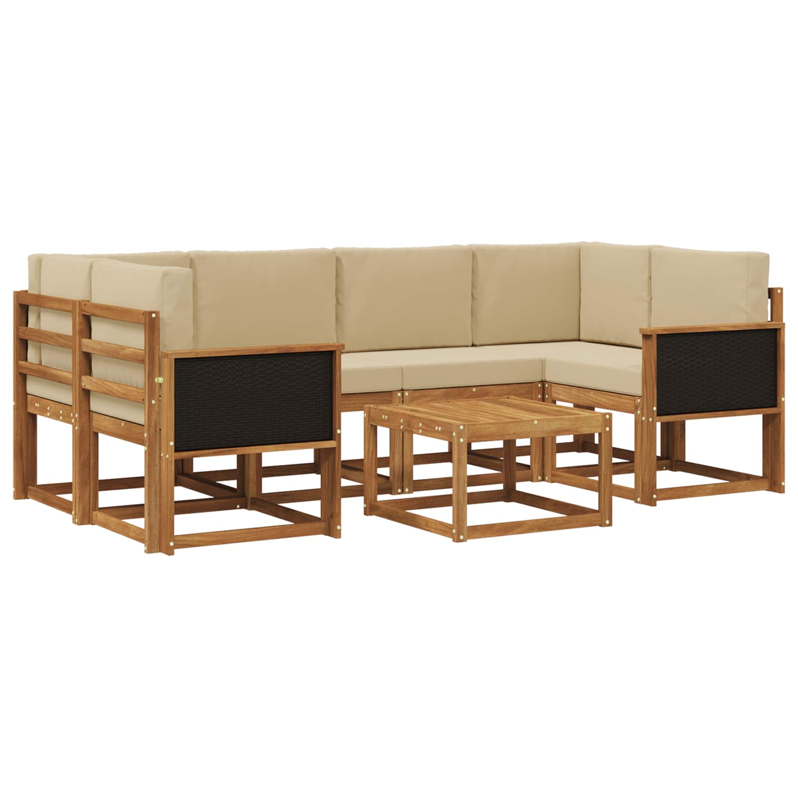 Buiten bankenset 5 pcs Naturel Massief Acaciahout en Polyester is nu te koop bij PeponiXL, paradijselijk wonen!