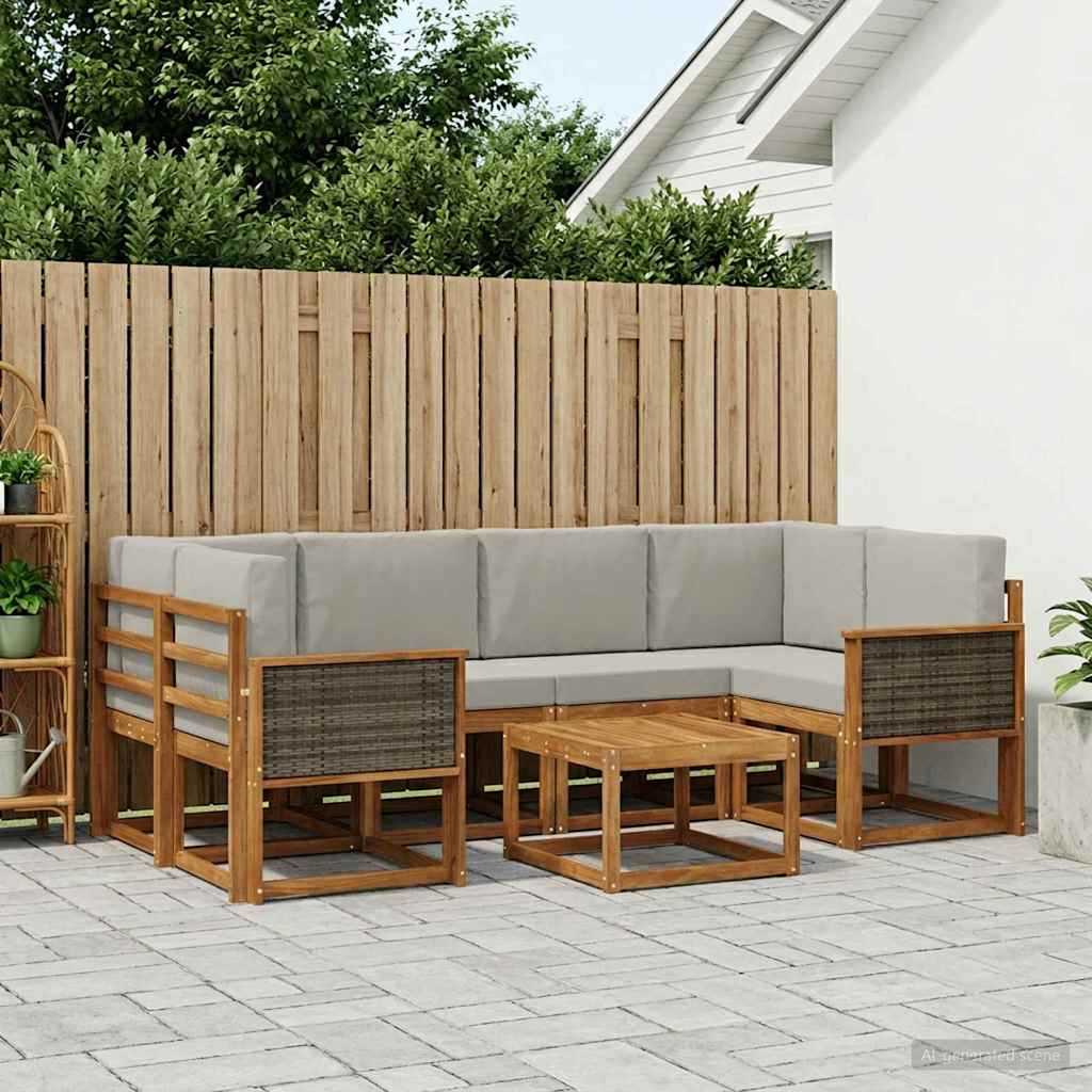 Buiten bankenset met kussen 5 pcs Naturel en lichtgrijs is nu te koop bij PeponiXL, paradijselijk wonen!