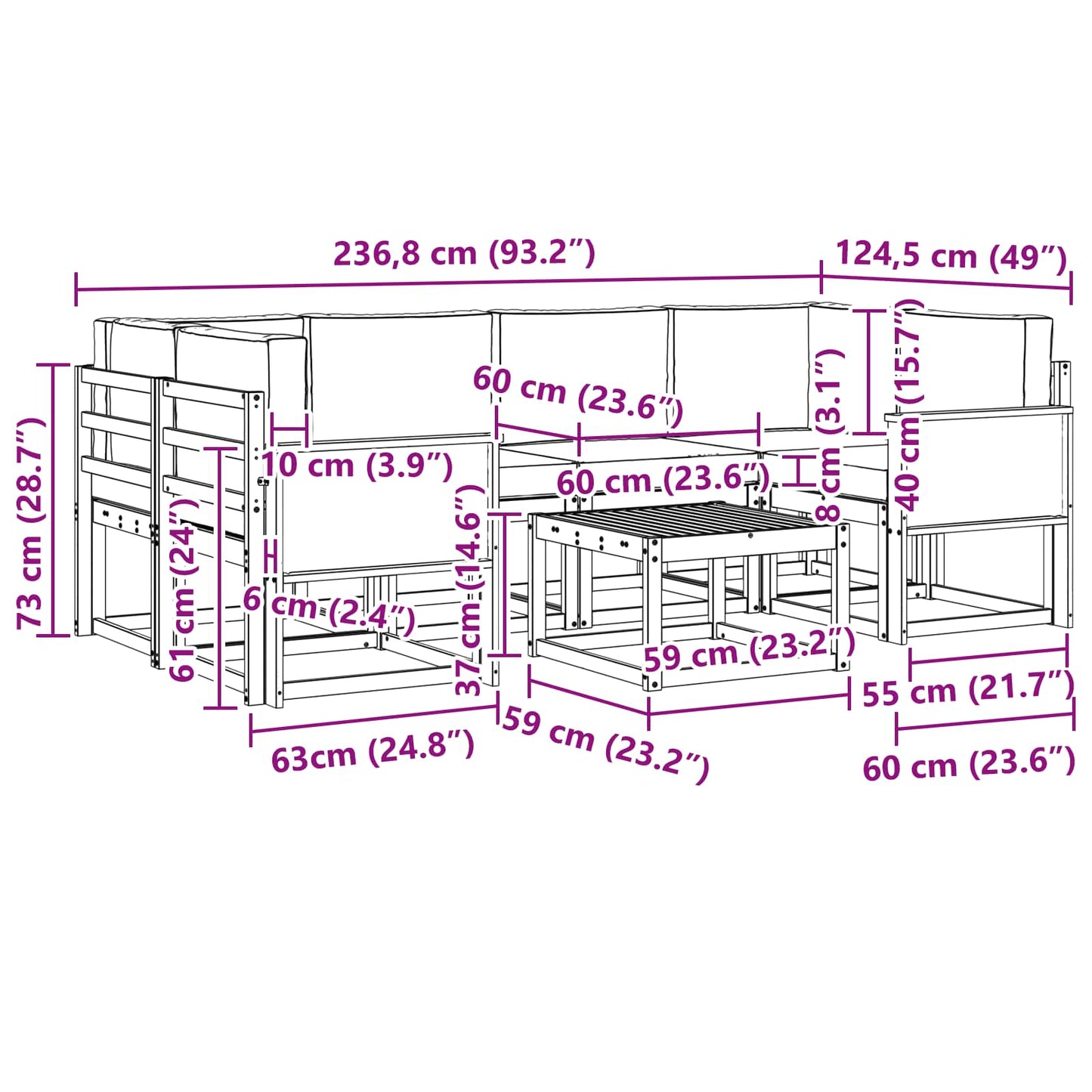 Buiten bankenset met kussen 5 pcs Natuurlijk en Crème is nu te koop bij PeponiXL, paradijselijk wonen!