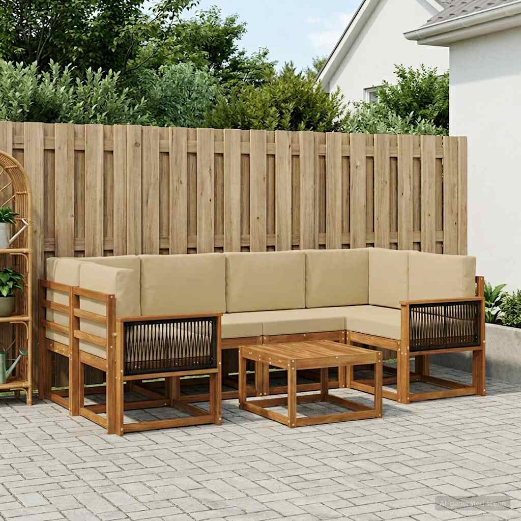 Buiten bankenset 5 pcs Naturel Massief Acaciahout en Polyester is nu te koop bij PeponiXL, paradijselijk wonen!