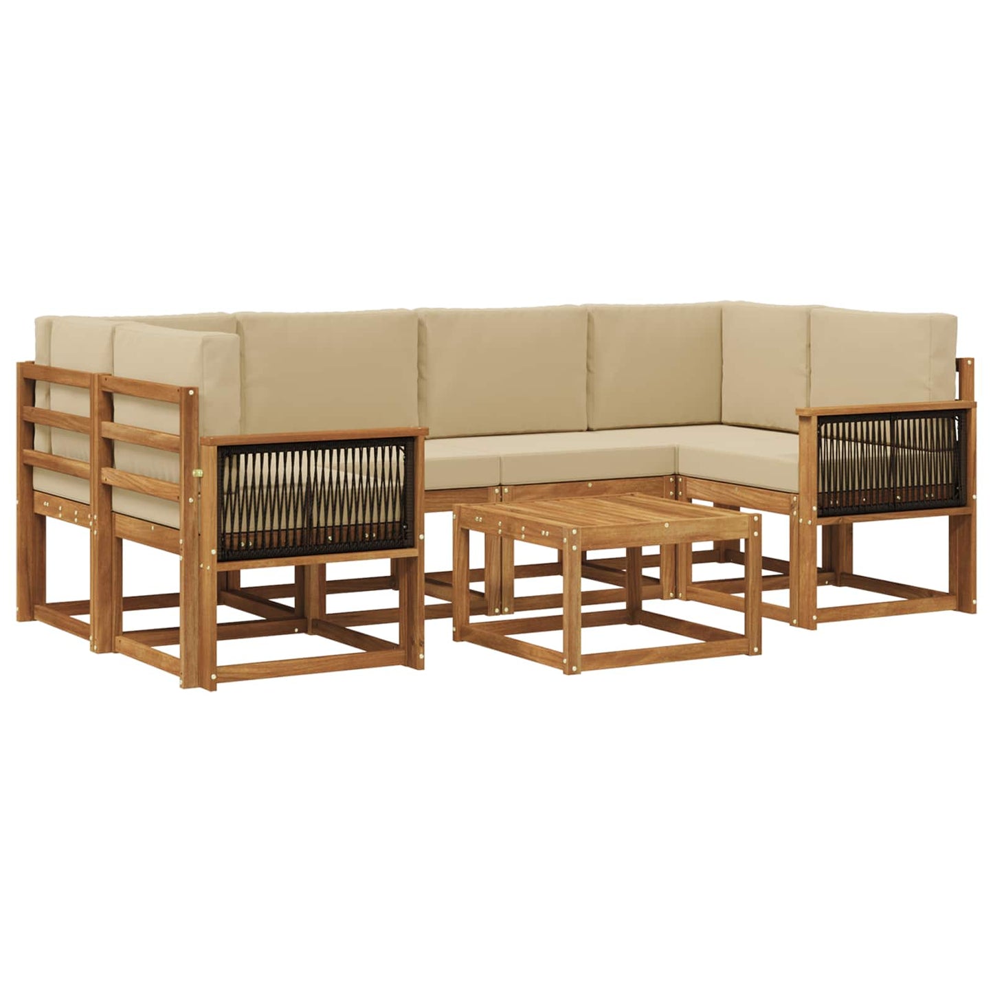 Buiten bankenset 5 pcs Naturel Massief Acaciahout en Polyester is nu te koop bij PeponiXL, paradijselijk wonen!