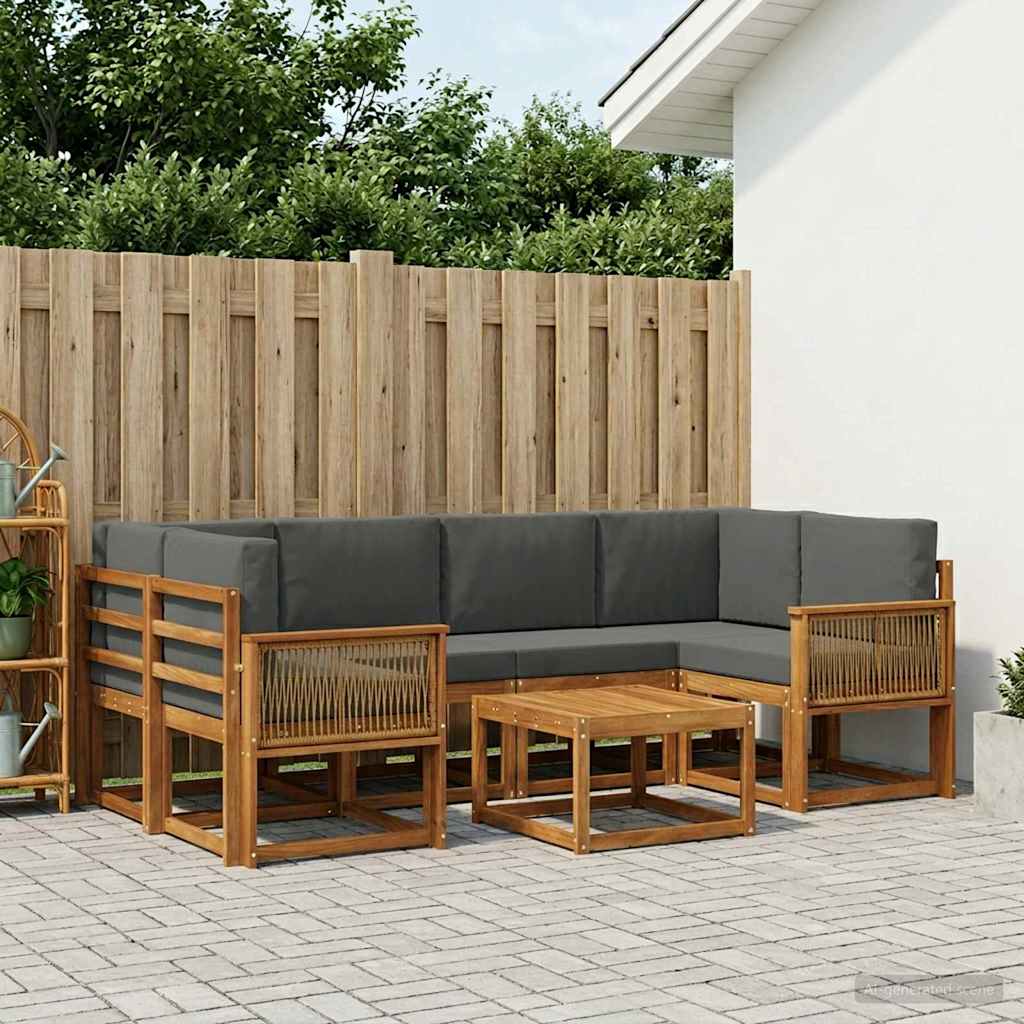 Buiten bankenset 7 pcs Natuurlijk en Antraciet Polyester is nu te koop bij PeponiXL, paradijselijk wonen!