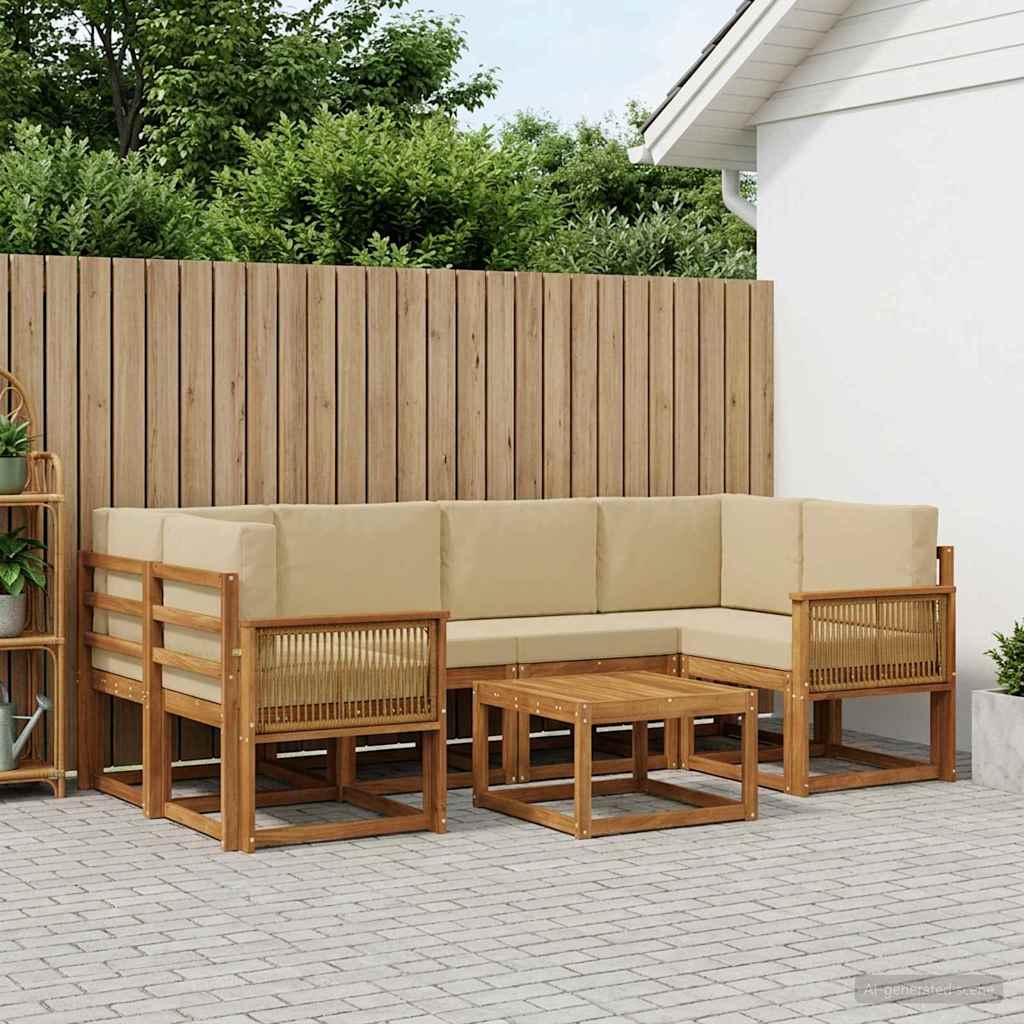 Buiten bankenset met kussen 7 pcs Natuurlijk en Beige Polyester is nu te koop bij PeponiXL, paradijselijk wonen!