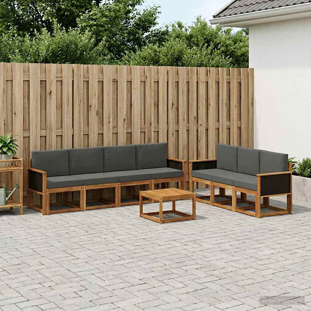 Buiten bankenset met kussen 7 pcs Natuurlijk en Antraciet is nu te koop bij PeponiXL, paradijselijk wonen!