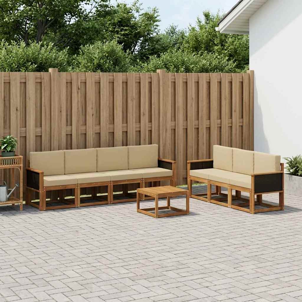 Buiten bankenset 7 pcs Naturel Massief Acaciahout en Polyester is nu te koop bij PeponiXL, paradijselijk wonen!