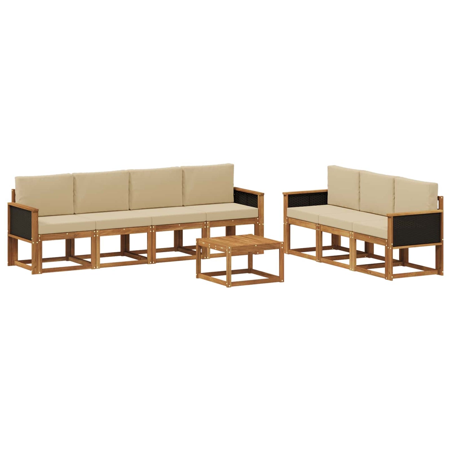 Buiten bankenset 7 pcs Naturel Massief Acaciahout en Polyester is nu te koop bij PeponiXL, paradijselijk wonen!