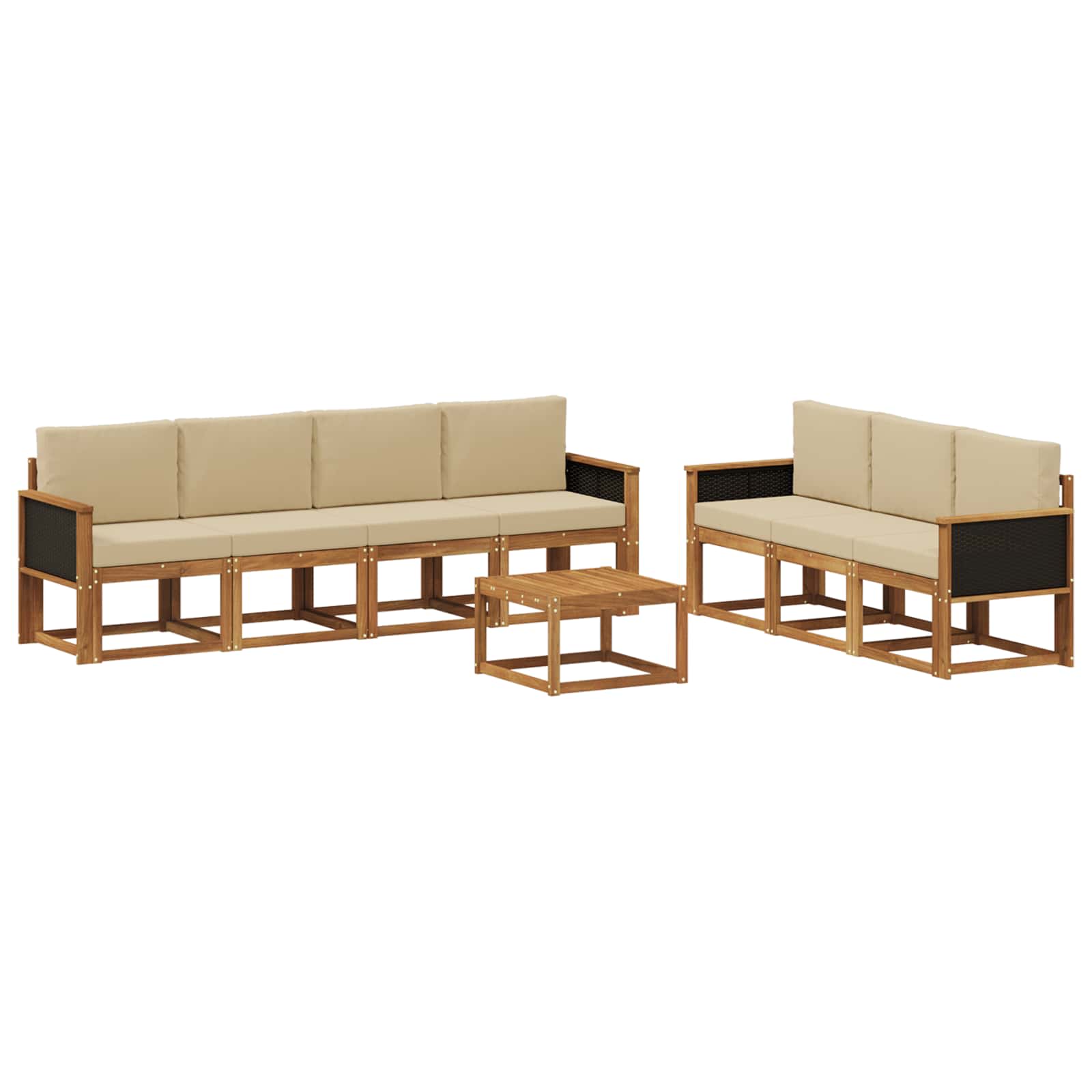 Buiten bankenset 7 pcs Naturel Massief Acaciahout en Polyester is nu te koop bij PeponiXL, paradijselijk wonen!