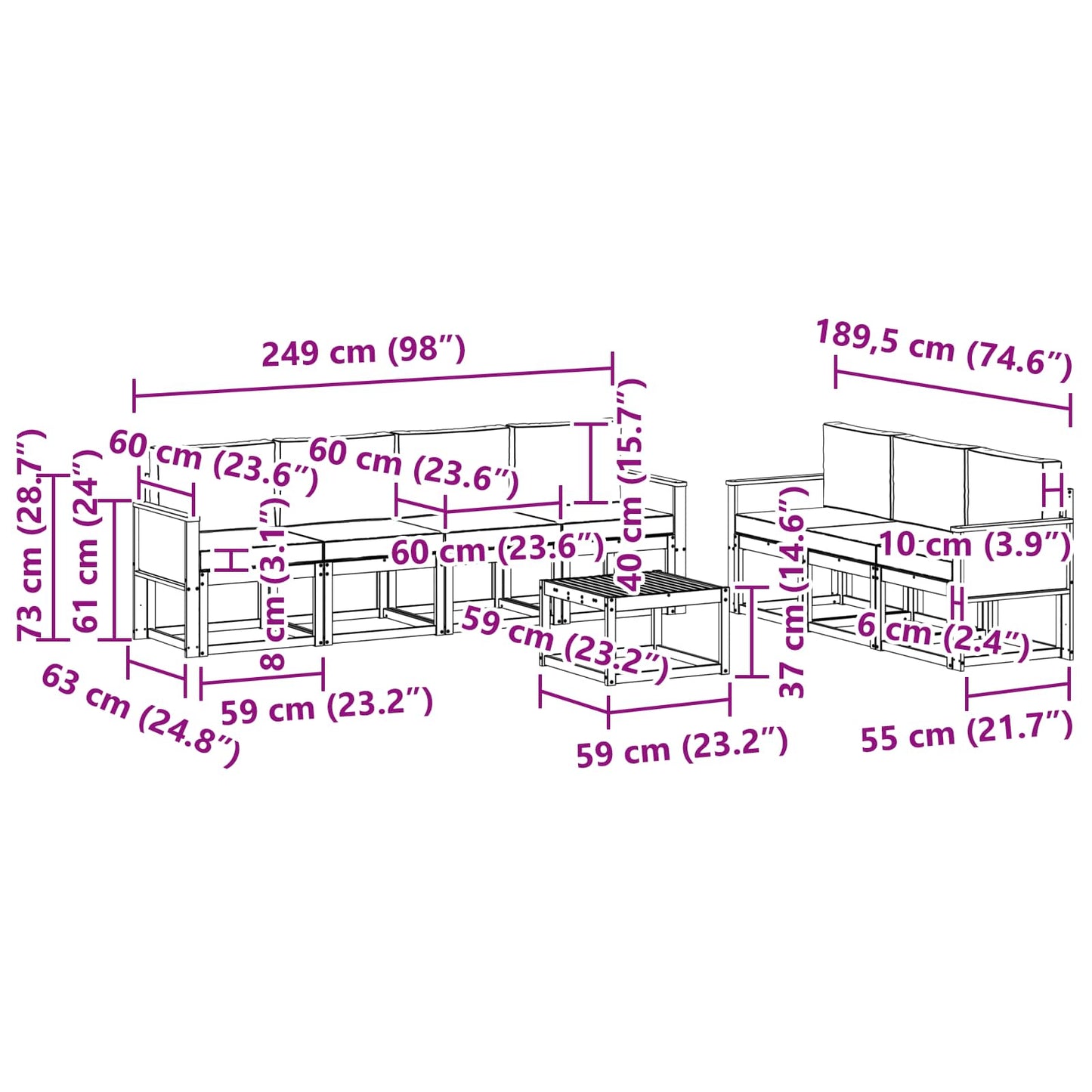 Buiten bankenset met kussen 7 pcs is nu te koop bij PeponiXL, paradijselijk wonen!