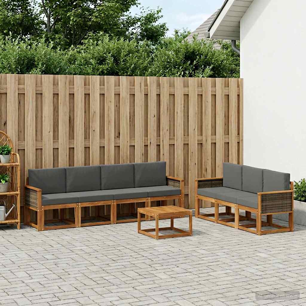 Buiten bankenset met kussen 7 pcs Natuurlijk en Antraciet is nu te koop bij PeponiXL, paradijselijk wonen!
