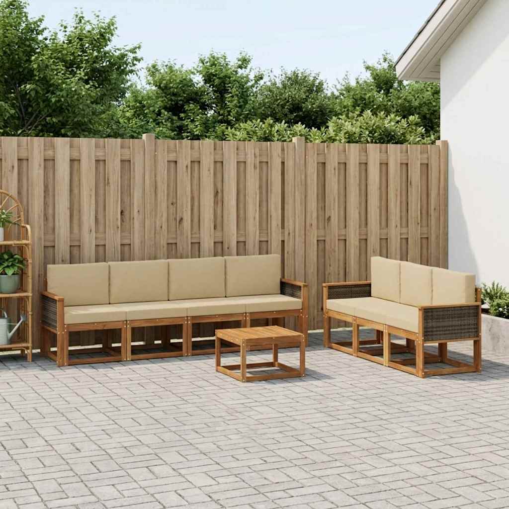 Buiten bankenset 7 pcs Naturel Massief Acaciahout en Polyester is nu te koop bij PeponiXL, paradijselijk wonen!