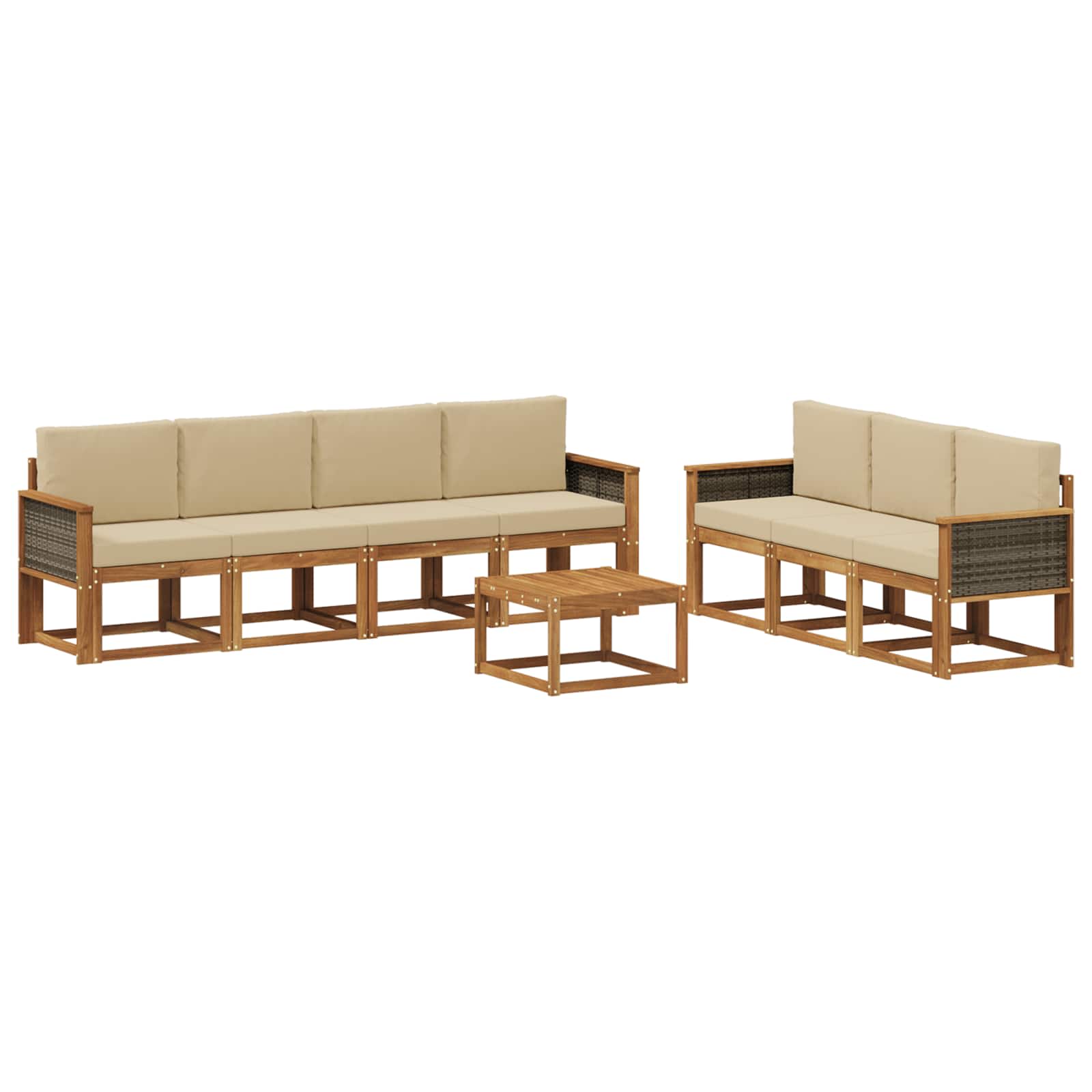 Buiten bankenset 7 pcs Naturel Massief Acaciahout en Polyester is nu te koop bij PeponiXL, paradijselijk wonen!