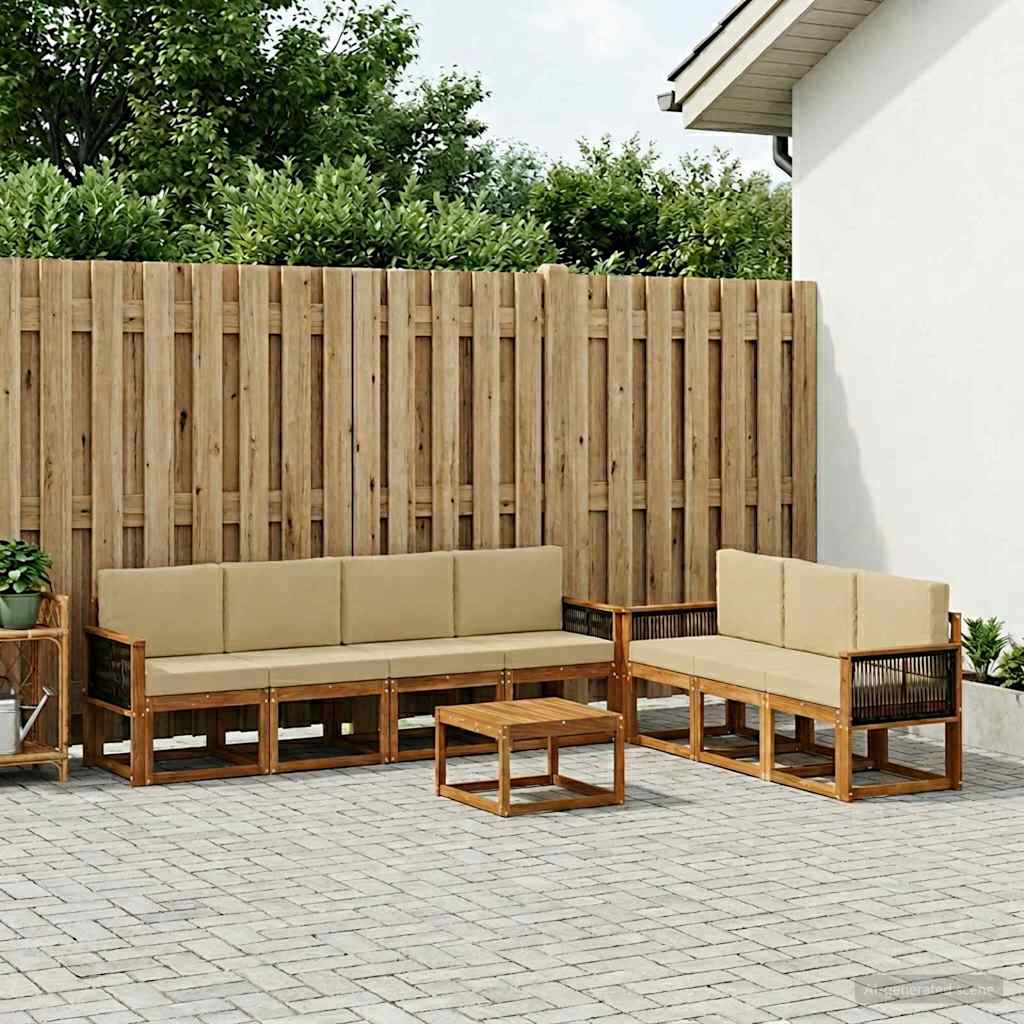Buiten bankenset 7 pcs Naturel Massief Acaciahout en Polyester is nu te koop bij PeponiXL, paradijselijk wonen!