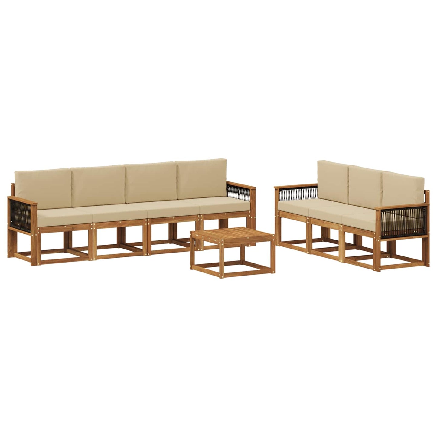 Buiten bankenset 7 pcs Naturel Massief Acaciahout en Polyester is nu te koop bij PeponiXL, paradijselijk wonen!