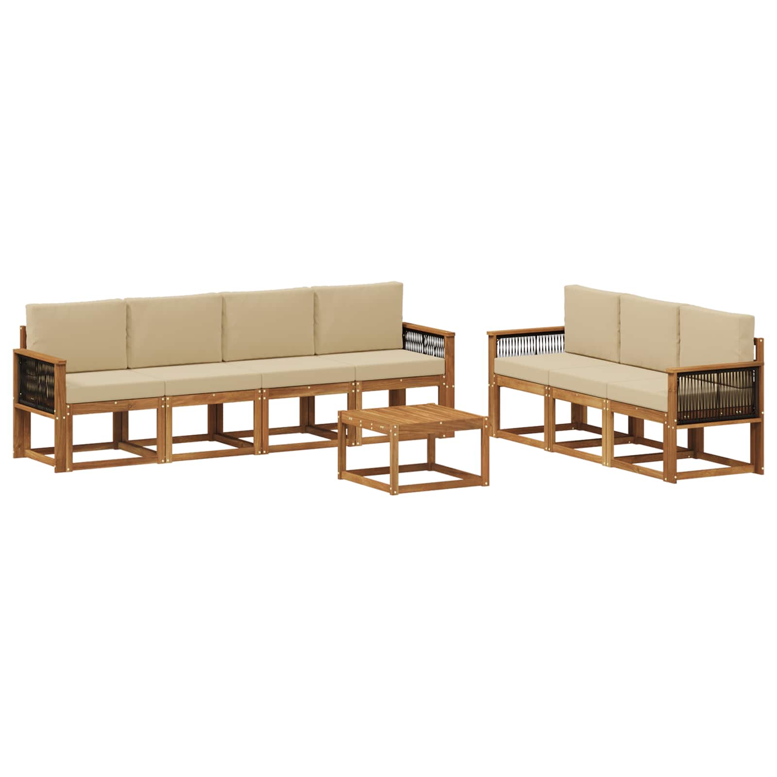Buiten bankenset 7 pcs Naturel Massief Acaciahout en Polyester is nu te koop bij PeponiXL, paradijselijk wonen!