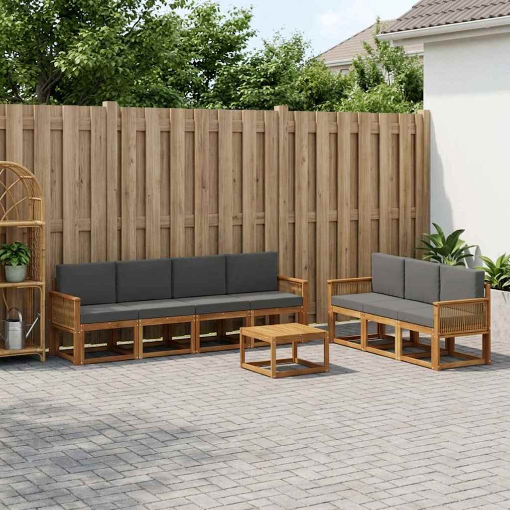 Buiten bankenset 8 pcs Natuurlijk en Antraciet Polyester is nu te koop bij PeponiXL, paradijselijk wonen!