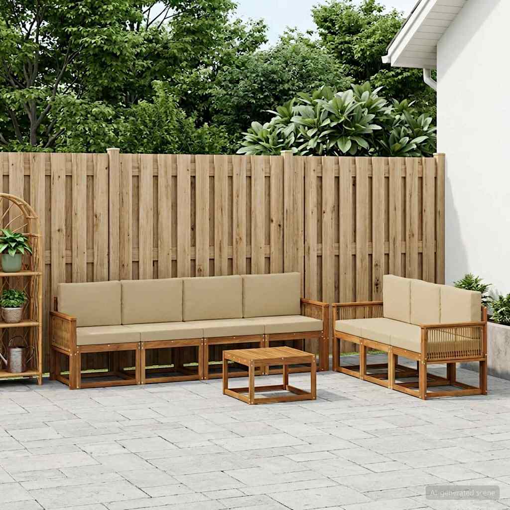 Buiten bankenset met kussen 8 pcs Natuurlijk en Beige Polyester is nu te koop bij PeponiXL, paradijselijk wonen!