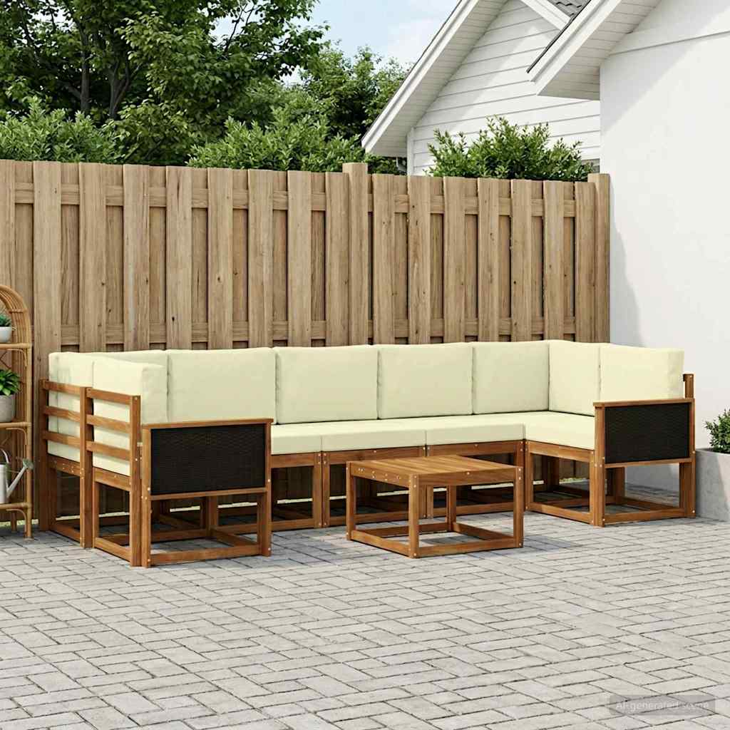 Buiten bankenset met kussen 6 pcs Natuurlijk en Crème is nu te koop bij PeponiXL, paradijselijk wonen!