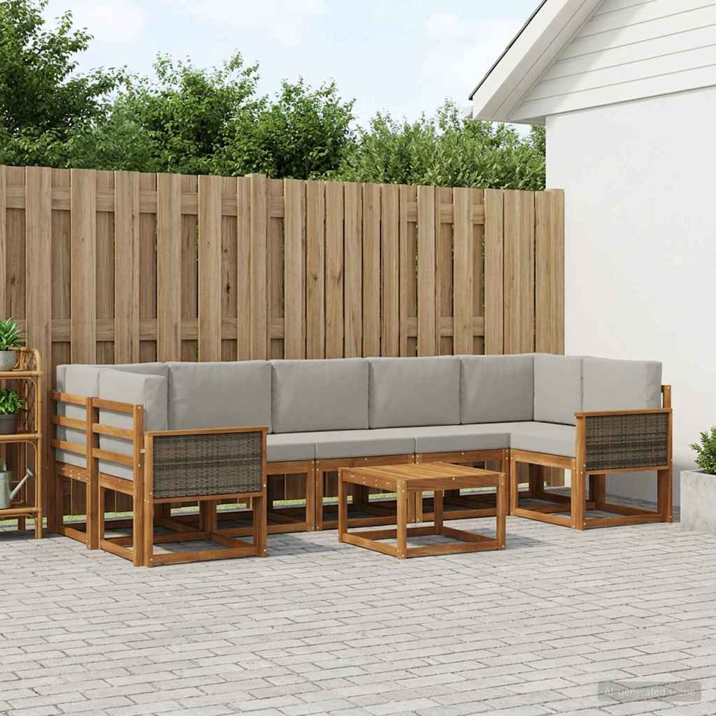 Buiten bankenset met kussen 6 pcs Naturel en lichtgrijs is nu te koop bij PeponiXL, paradijselijk wonen!