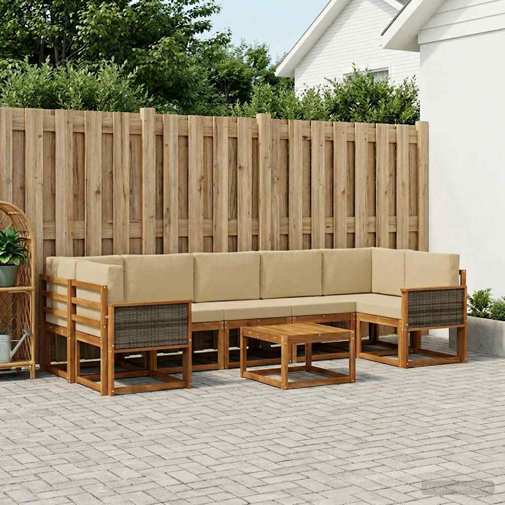 Buiten bankenset 6 pcs Naturel Massief Acaciahout en Polyester is nu te koop bij PeponiXL, paradijselijk wonen!