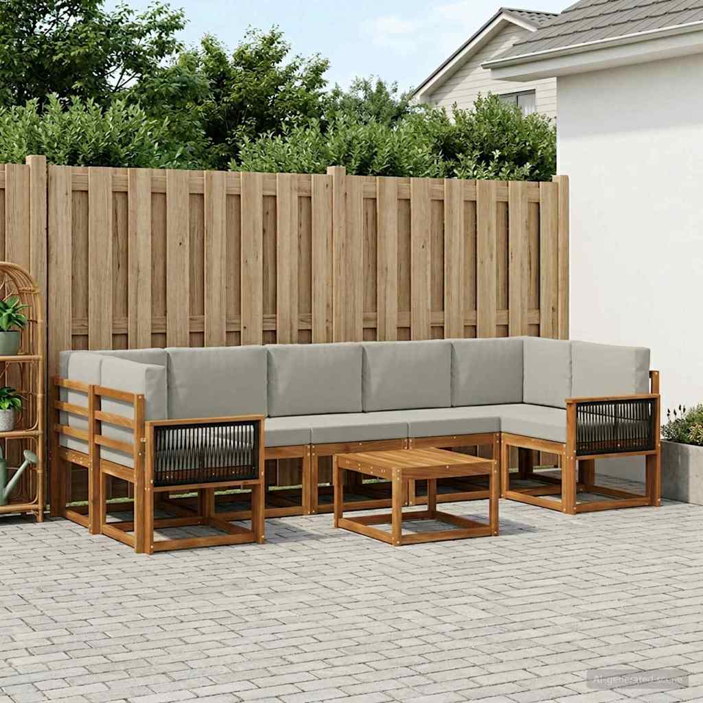 Buiten bankenset met kussen 6 pcs Naturel en lichtgrijs is nu te koop bij PeponiXL, paradijselijk wonen!