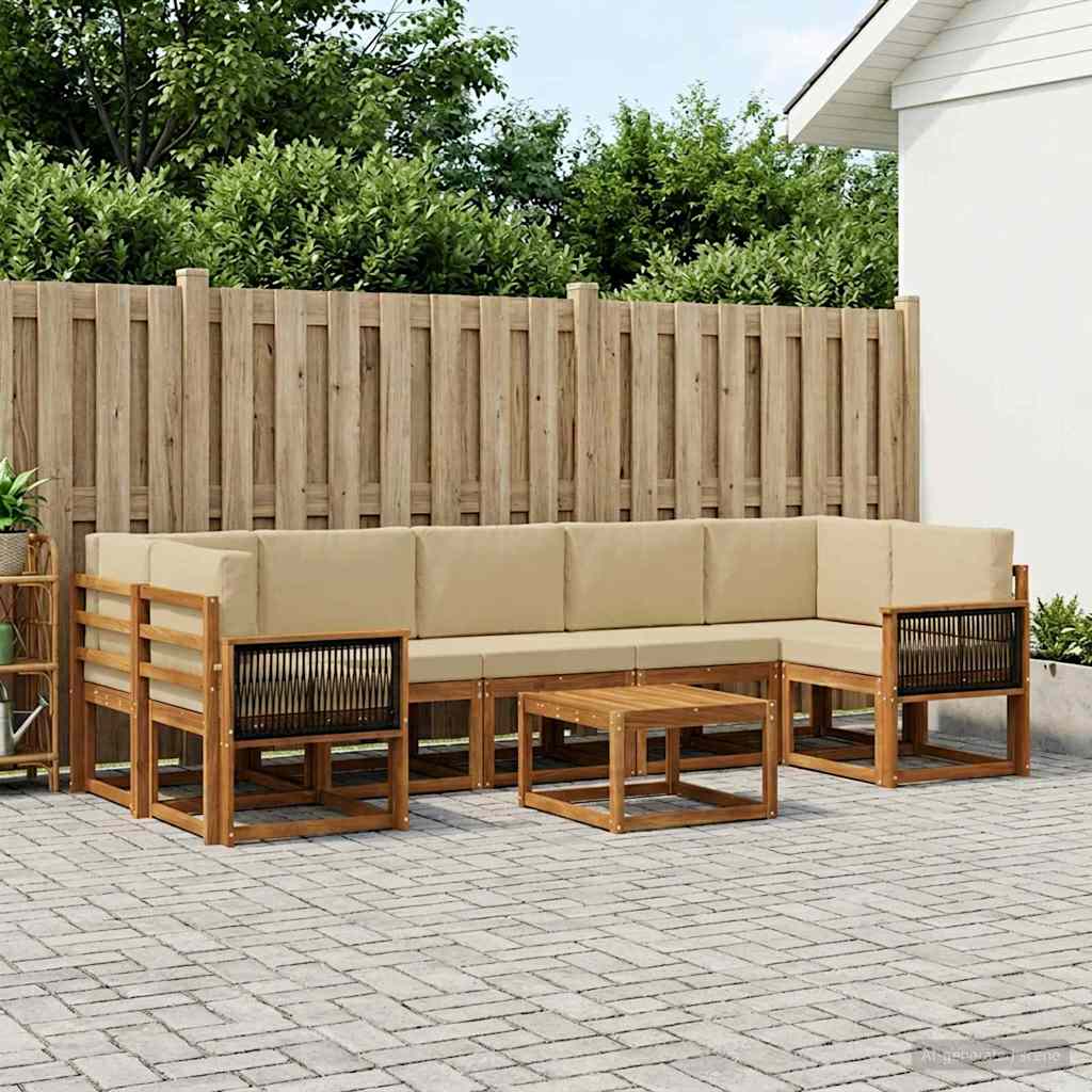 Buiten bankenset 6 pcs Naturel Massief Acaciahout en Polyester is nu te koop bij PeponiXL, paradijselijk wonen!