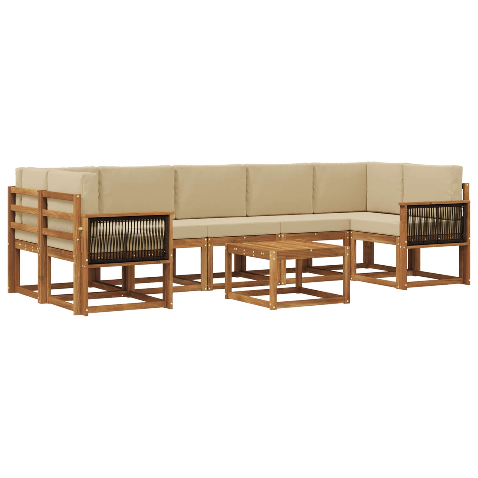 Buiten bankenset 6 pcs Naturel Massief Acaciahout en Polyester is nu te koop bij PeponiXL, paradijselijk wonen!