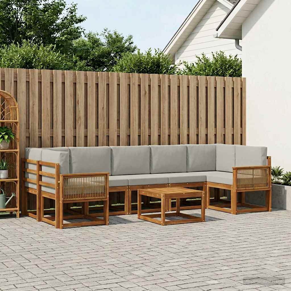 Buiten bankenset 8 pcs Naturel en lichtgrijs Polyester is nu te koop bij PeponiXL, paradijselijk wonen!