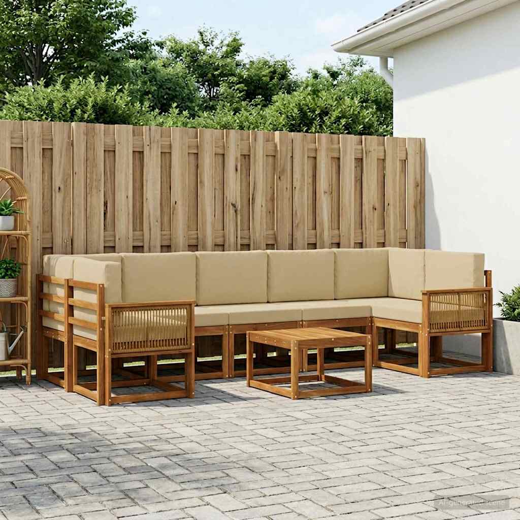 Buiten bankenset met kussen 8 pcs Natuurlijk en Beige Polyester is nu te koop bij PeponiXL, paradijselijk wonen!