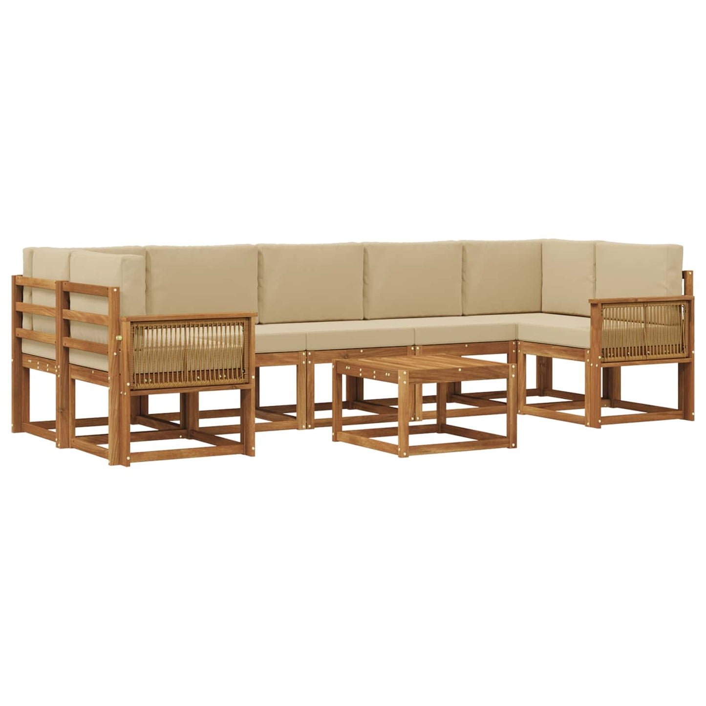 Buiten bankenset met kussen 8 pcs Natuurlijk en Beige Polyester is nu te koop bij PeponiXL, paradijselijk wonen!