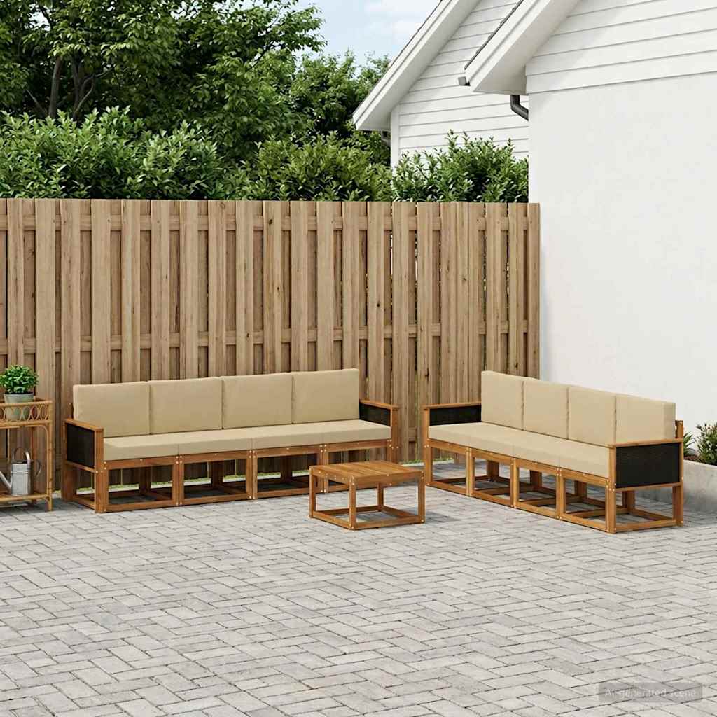 Buiten bankenset 7 pcs Naturel Massief Acaciahout en Polyester is nu te koop bij PeponiXL, paradijselijk wonen!