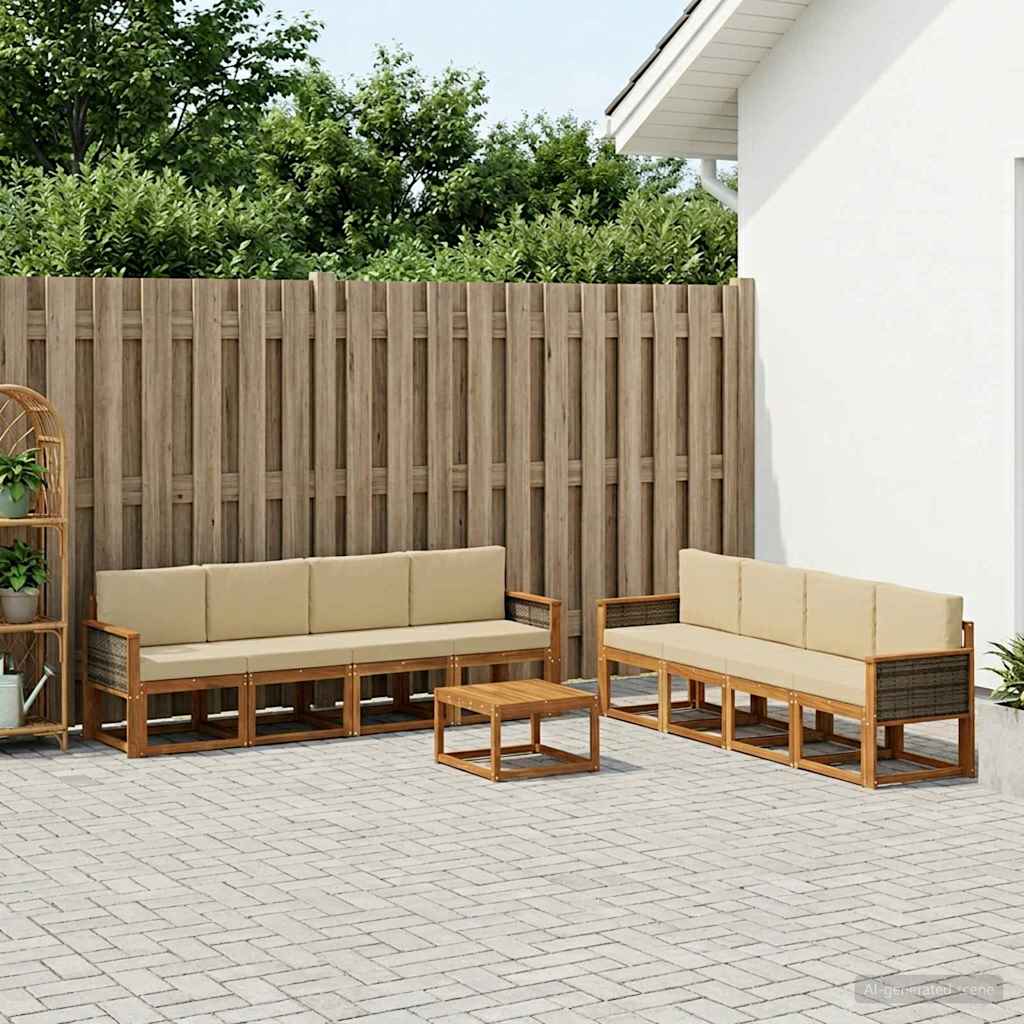 Buiten bankenset 7 pcs Naturel Massief Acaciahout en Polyester is nu te koop bij PeponiXL, paradijselijk wonen!