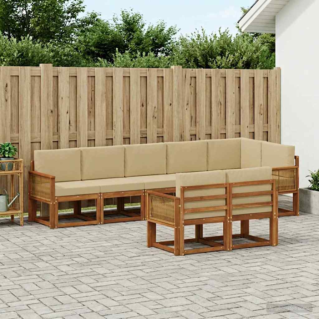 Buiten bankenset met kussen 8 pcs Natuurlijk en Beige Polyester is nu te koop bij PeponiXL, paradijselijk wonen!