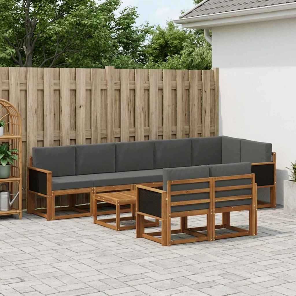 Buiten bankenset 9 pcs Natuurlijk en Antraciet Polyester is nu te koop bij PeponiXL, paradijselijk wonen!
