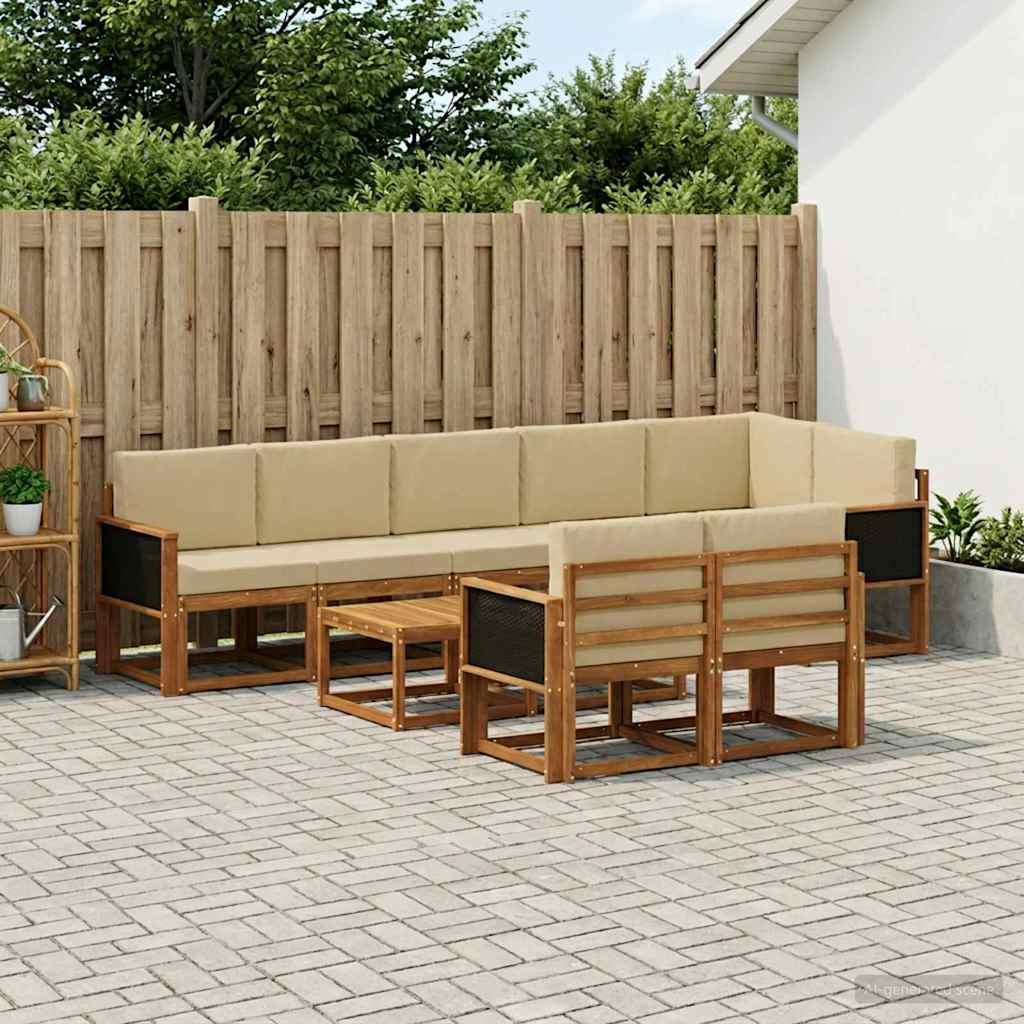 Buiten bankenset met kussen 9 pcs Natuurlijk en Beige Polyester is nu te koop bij PeponiXL, paradijselijk wonen!