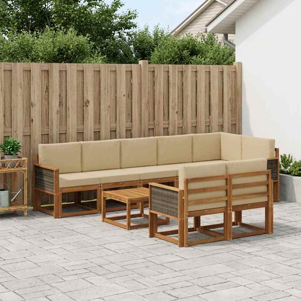 Buiten bankenset met kussen 9 pcs Natuurlijk en Beige Polyester is nu te koop bij PeponiXL, paradijselijk wonen!