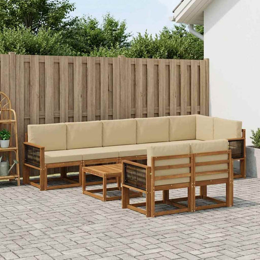 Buiten bankenset met kussen 9 pcs Natuurlijk en Beige Polyester is nu te koop bij PeponiXL, paradijselijk wonen!